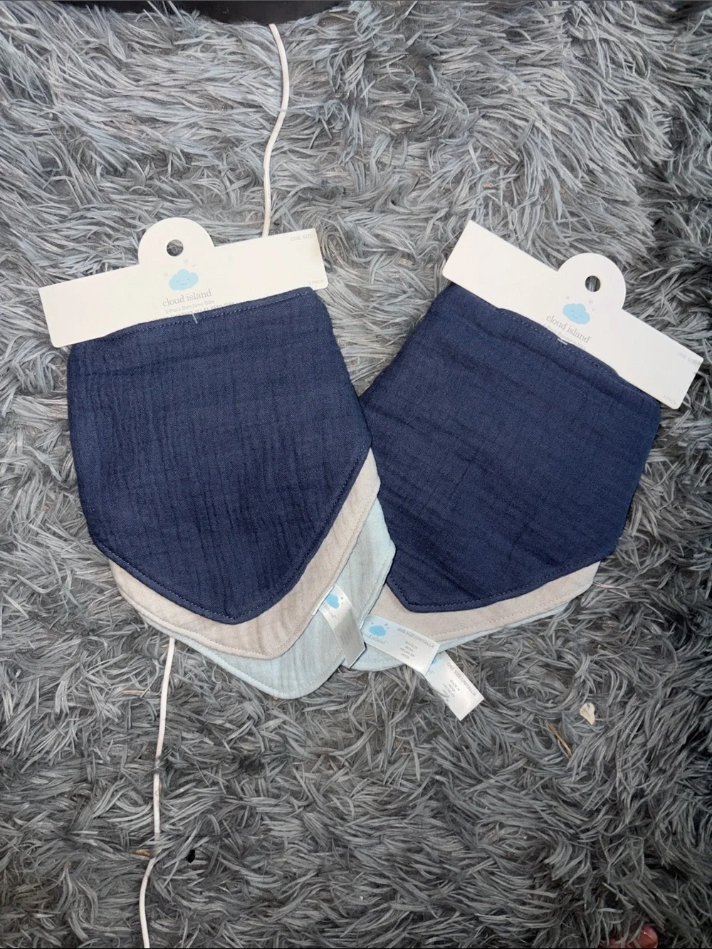 Cloud Island Navy & Gray Baby Bandana Bibs - 3 pack (2 sets = 6 bibs total)